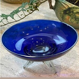 Handmade Swedish Cobalt Blue Art Glass Small Bowl- bought in a London in 1970